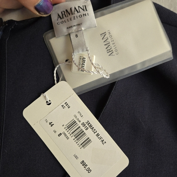 Armani Collezioni Milano Jersey Faux Wrap Navy Midi Dress Minimalist - Picture 4 of 16